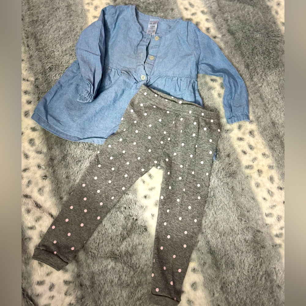 Blue Jean shirt with polkadot leggings